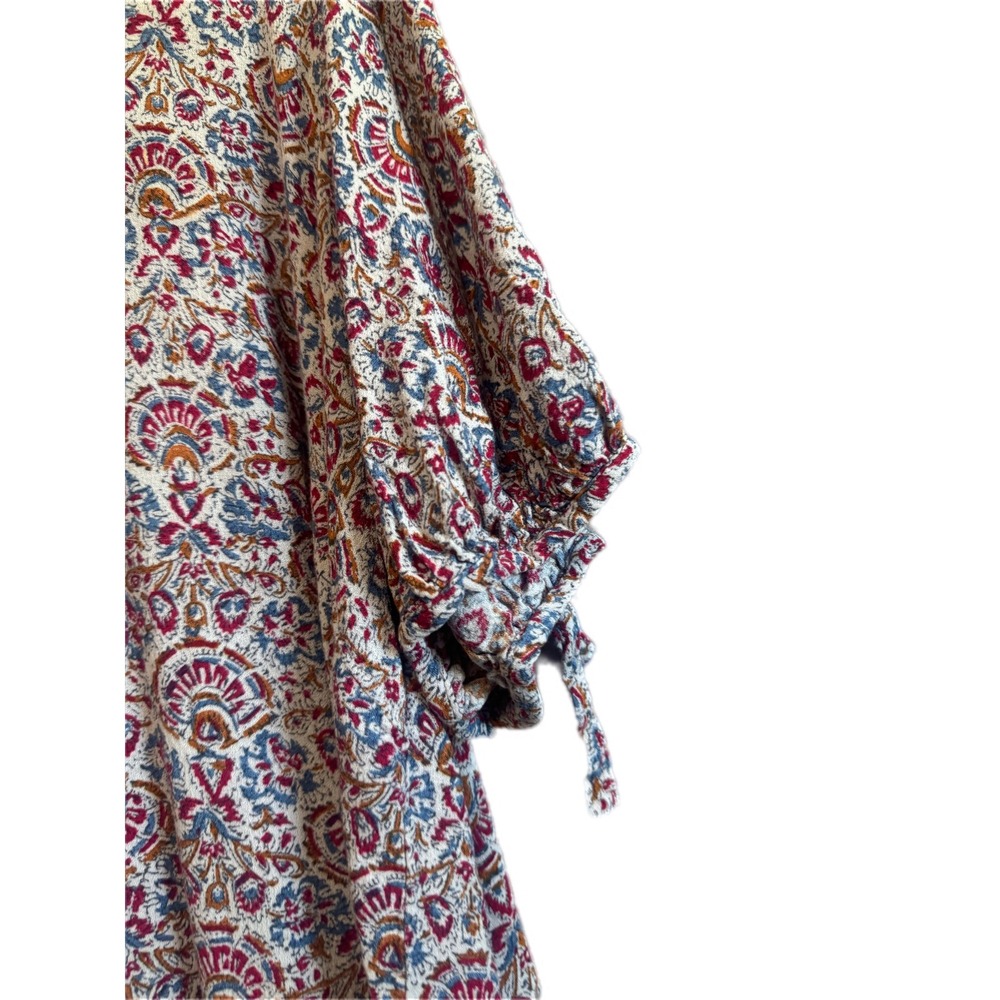 Jones & Co Blouse Women 1X Multi Color Excellent Paisley Tie Sleeve High Low - Picture 2 of 8